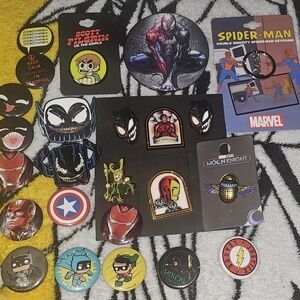 Marvel and DC Comic Pins and Patches Collection